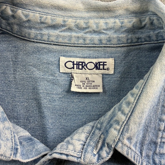Cherokee Men's Denim Shirt Blue Size XL Collared Long Sleeve Cotton Thrashed VTG - Picture 10 of 16